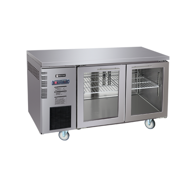 Under Bench Glass Door Fridge 1500mm/CUR15-2SG-600 (600mm depth)